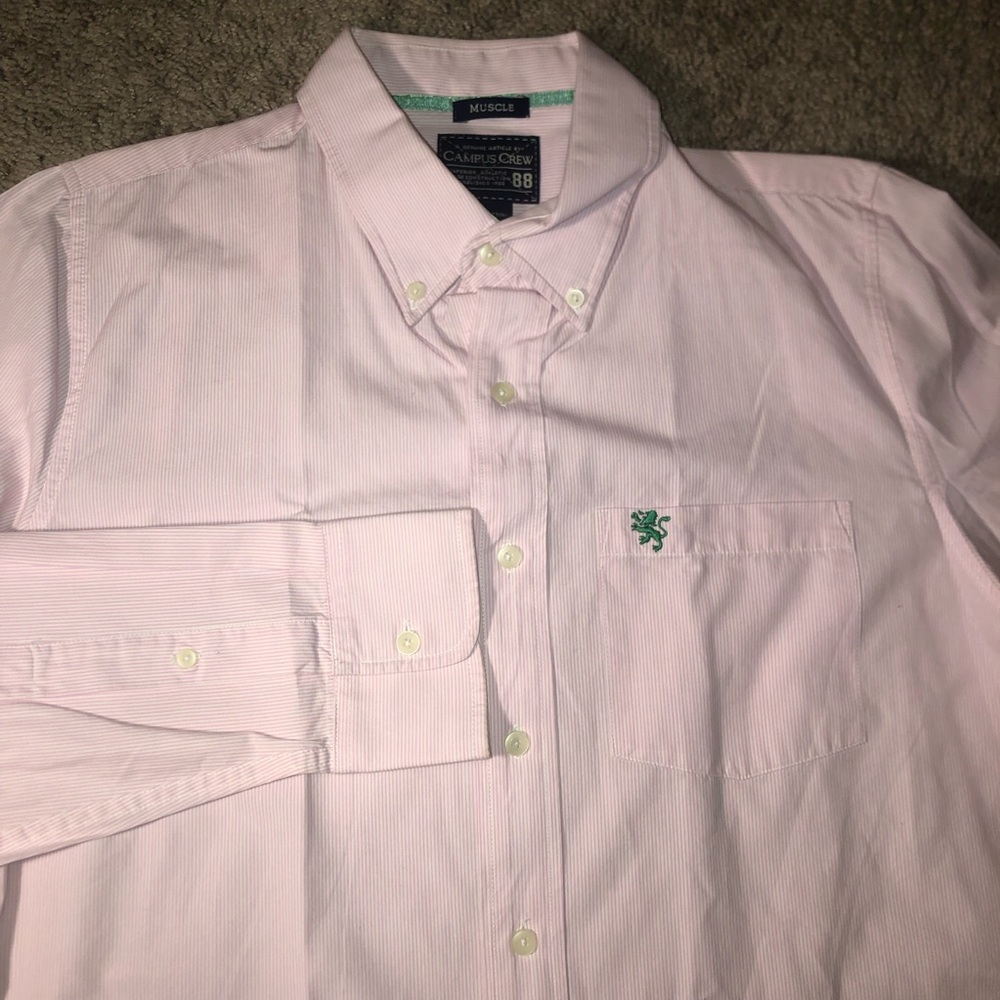 Campus Crew Button Down Mens Size Large Pink Dress Preppy Summer Beach Shirt